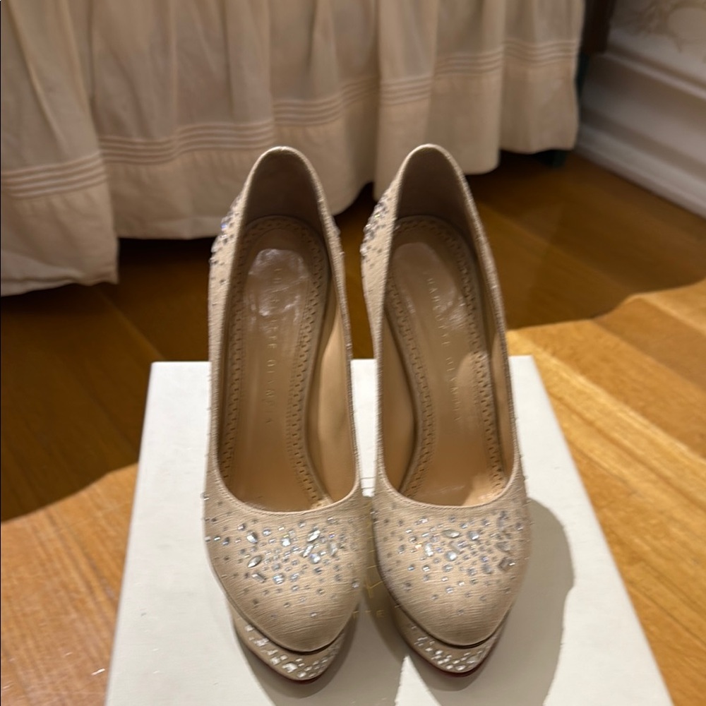 Charlotte olympia Elegant Beige Women's Shoes with Rhinestone Detailing